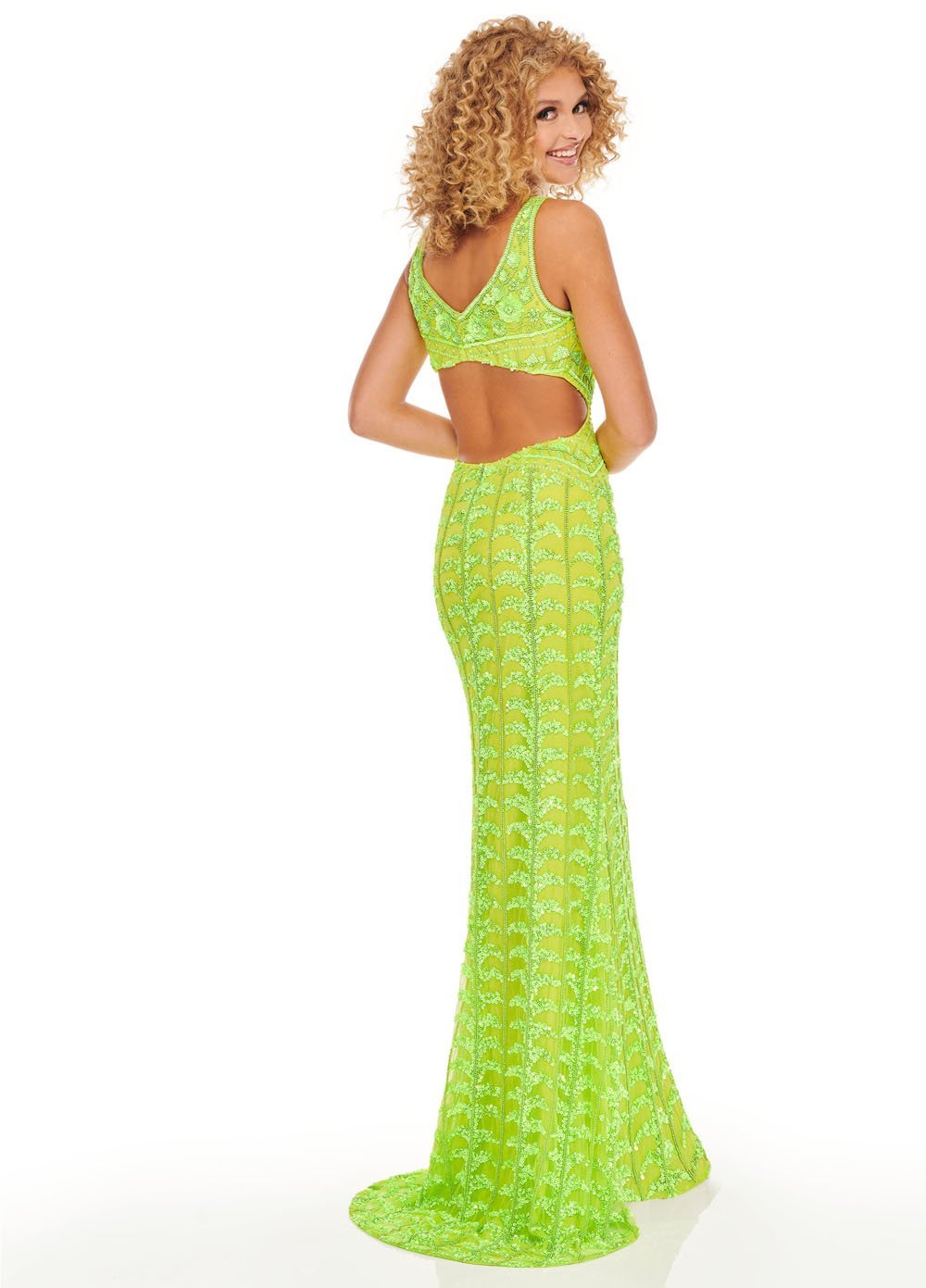 Rachel Allan 70030 dress images in these colors: Gold, Neon Green.