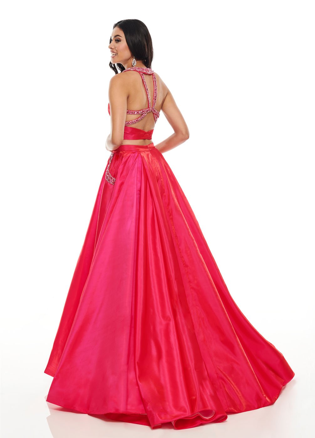 Rachel Allan 7009 dress images in these colors: Fuchsia Pink, Purple Pink, Royal Light Blue.