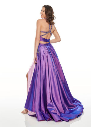 Rachel Allan 7009 dress images in these colors: Fuchsia Pink, Purple Pink, Royal Light Blue.