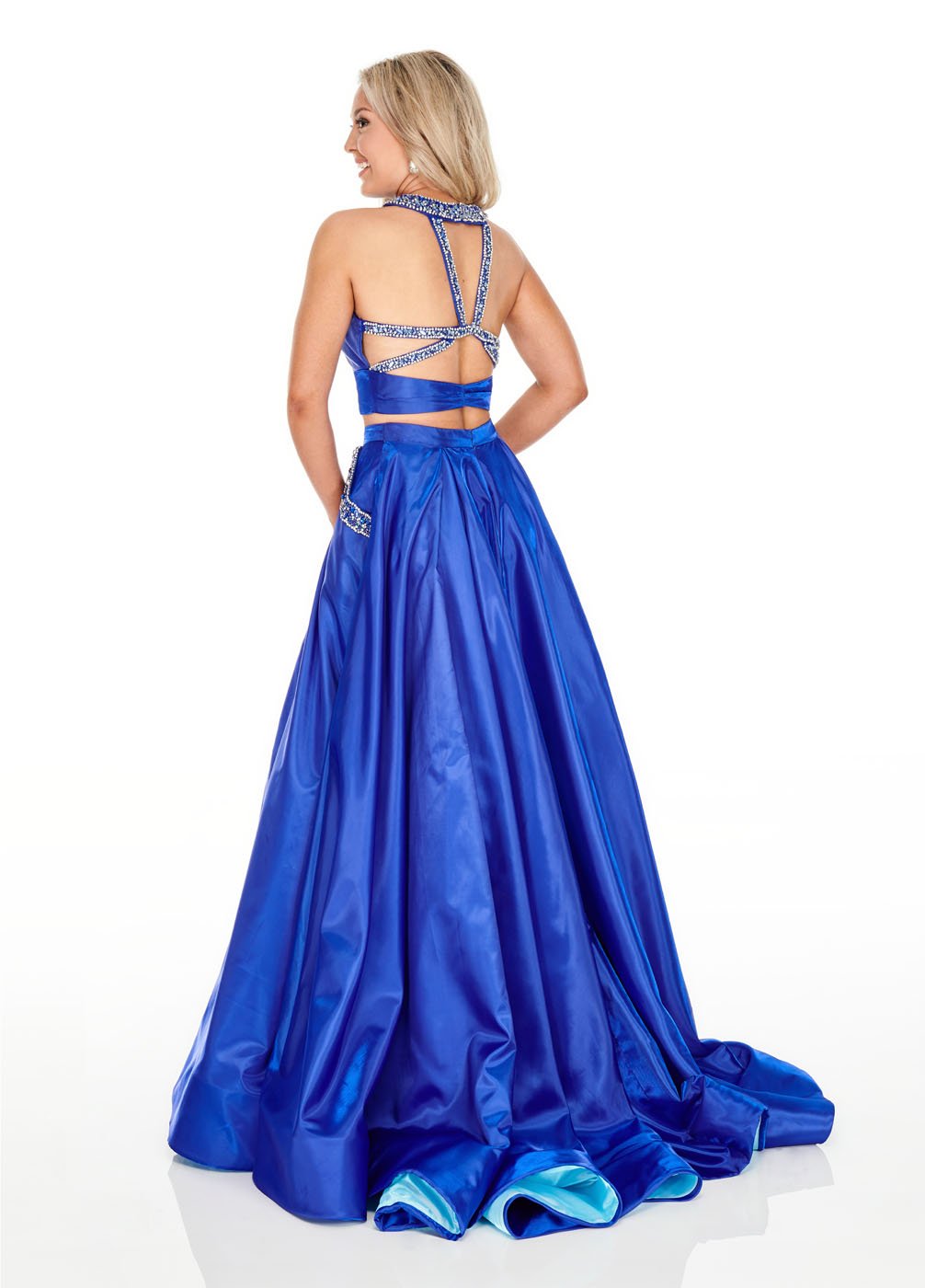 Rachel Allan 7009 dress images in these colors: Fuchsia Pink, Purple Pink, Royal Light Blue.