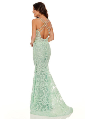 Rachel Allan 70112 dress images in these colors: Mint Green, Pink, Powder Blue.