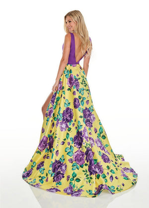 Rachel Allan 7021 dress images in these colors: White Royal, Yellow Purple.