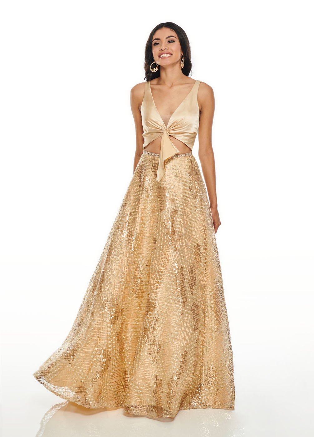 Rachel Allan 7031 dress images in these colors: Black Gold, Gold.