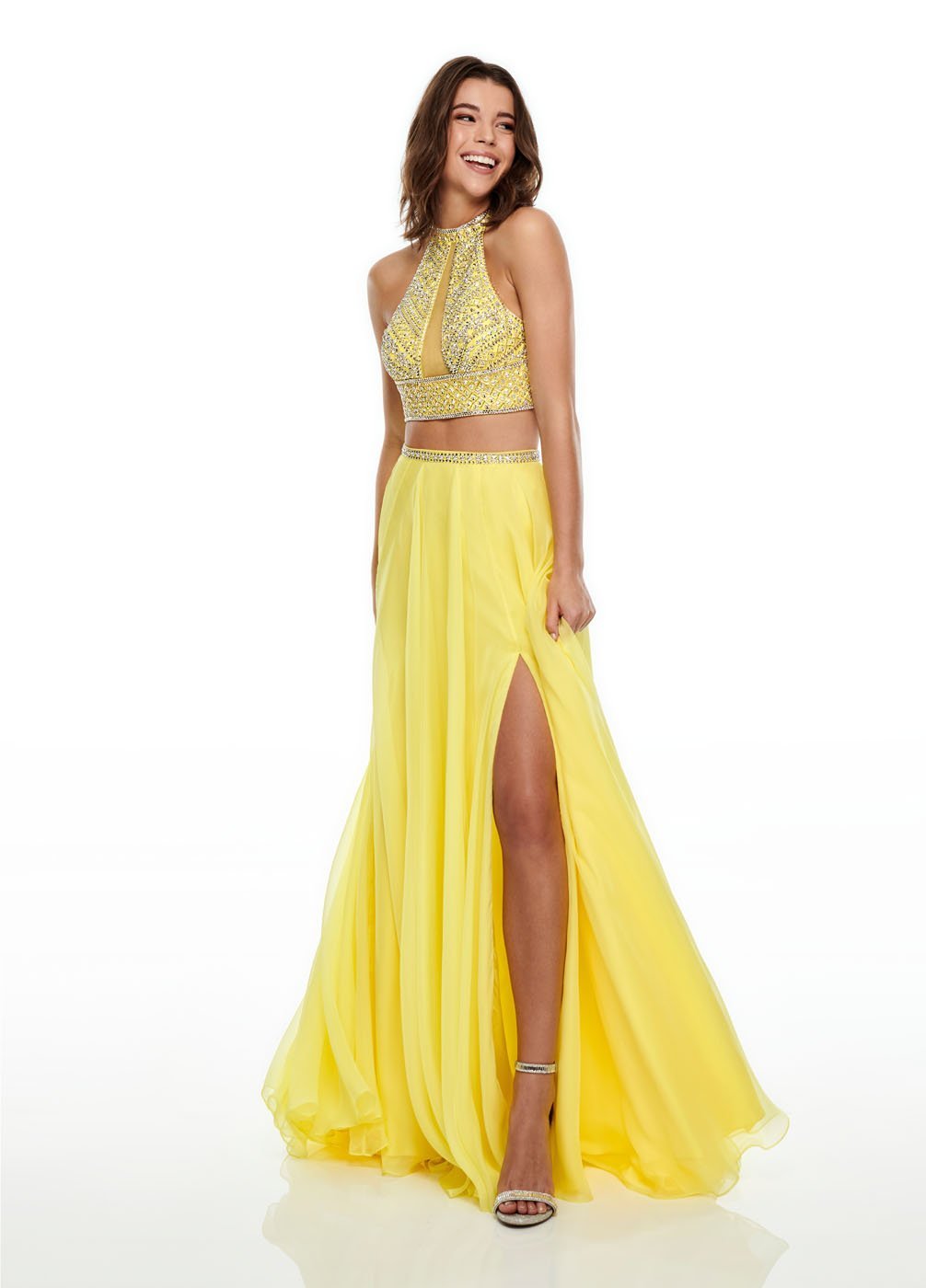 Rachel Allan 7034 dress images in these colors: Aqua, Fuchsia, Yellow.