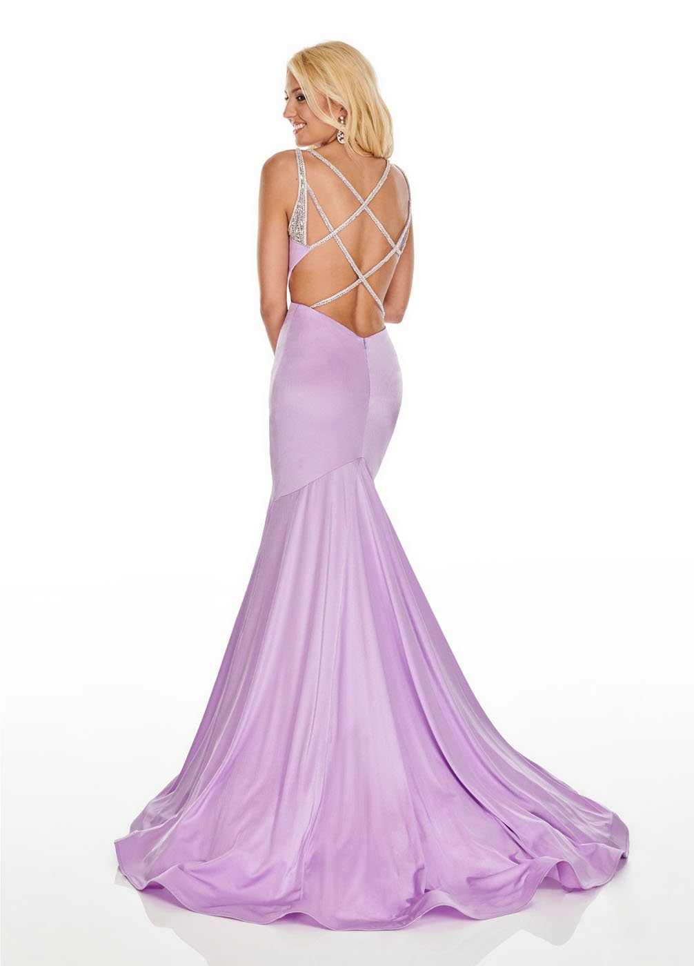 Rachel Allan 7042 dress images in these colors: Flamingo, Hot Coral, Lilac, Turquoise.