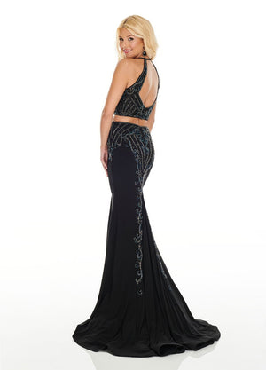 Rachel Allan 7064 dress images in these colors: Aqua, Black, Red.