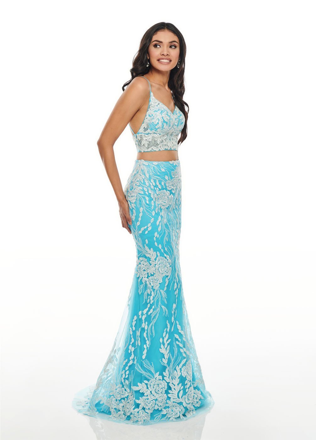 Rachel Allan 7072 dress images in these colors: Blush, Powder Blue, Turquoise.