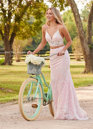 Rachel Allan 7072 dress images in these colors: Blush, Powder Blue, Turquoise.