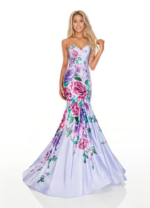 Rachel Allan 7073 dress images in these colors: Lilac Multi, White Multi.