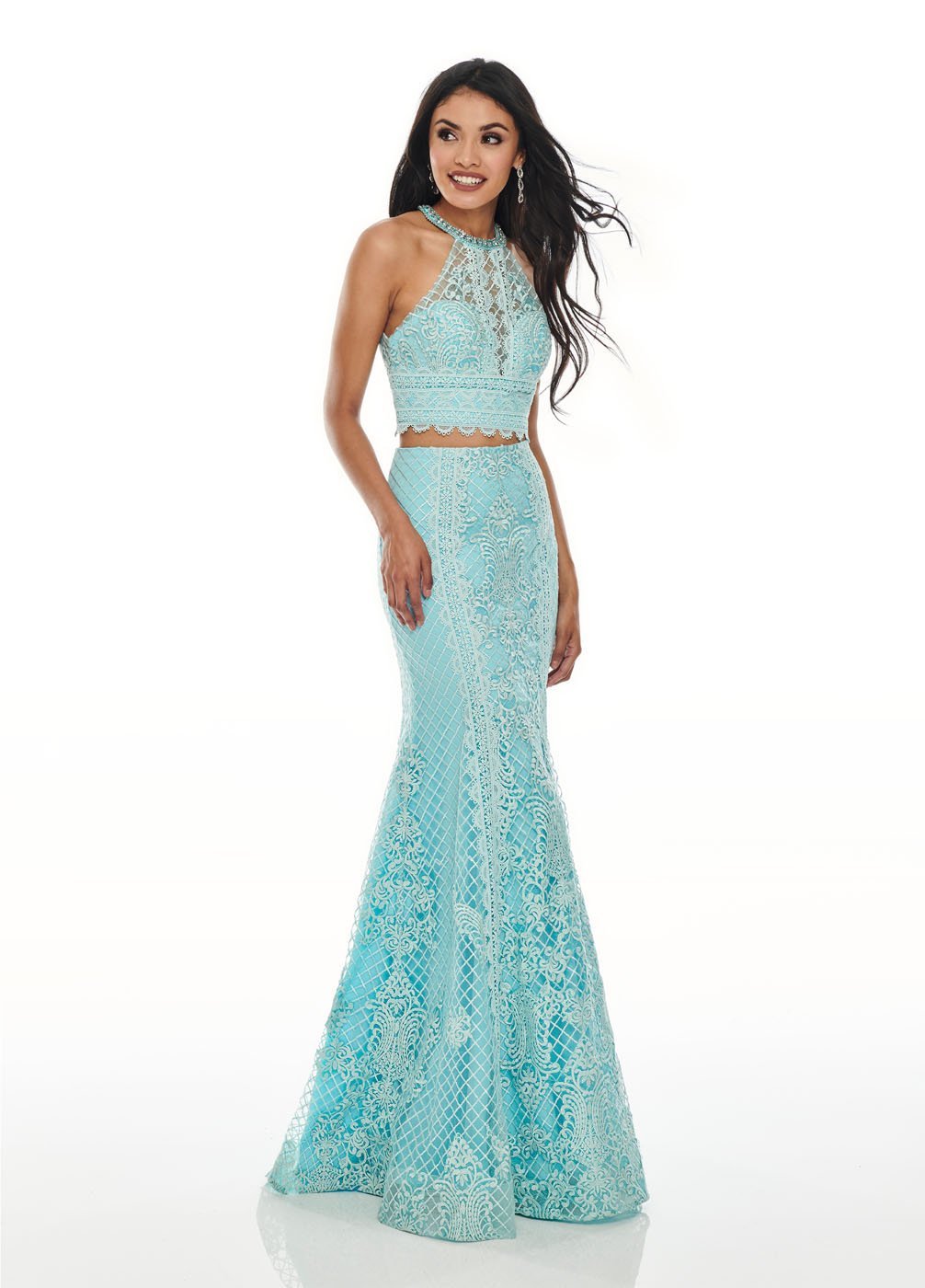 Rachel Allan 7088 dress images in these colors: Aqua Blue, Blush, Lilac.