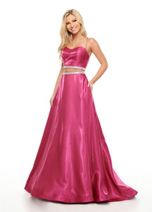 Rachel Allan 7106 dress images in these colors: Magenta, Navy, Red.