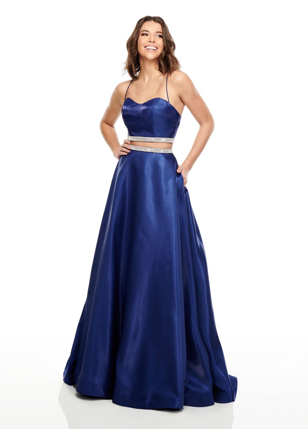 Rachel Allan 7106 dress images in these colors: Magenta, Navy, Red.