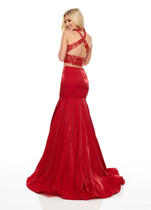 Rachel Allan 7151 dress images in these colors: Black Fuchsia, Black White, Red.