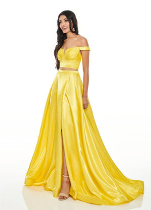 Rachel Allan 7185 dress images in these colors: Fuchsia, Red, Royal, Yellow.