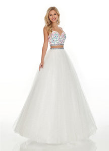 Rachel Allan 7193 dress images in these colors: White Lavender, White Multi.