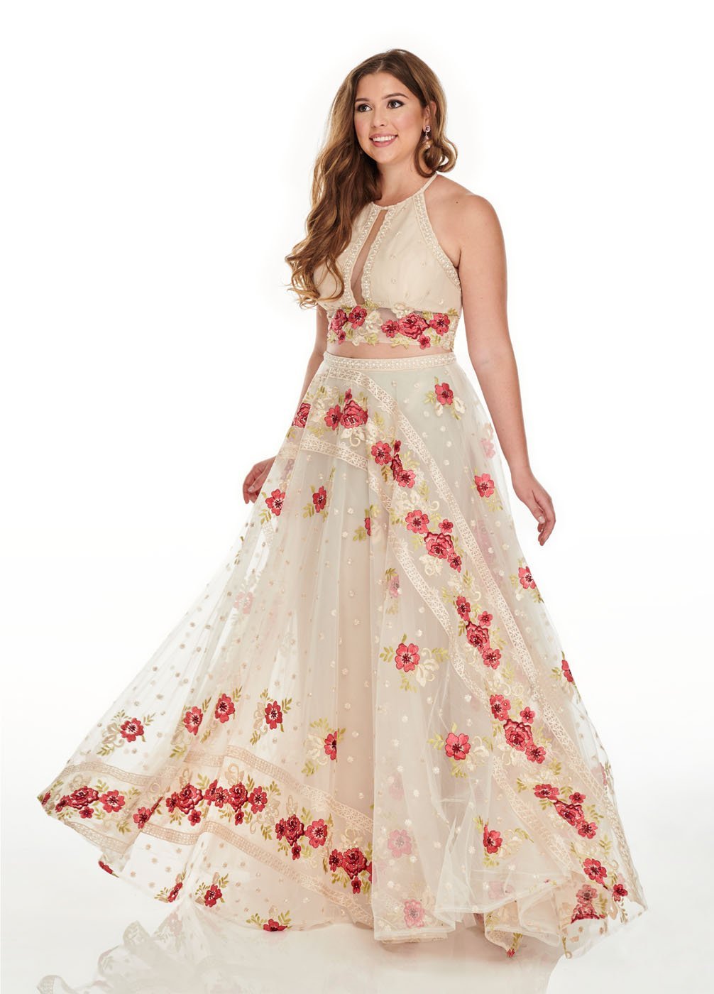Rachel Allan 7233 dress images in these colors: White Coral, Navy Magenta.