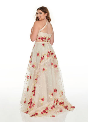 Rachel Allan 7233 dress images in these colors: White Coral, Navy Magenta.