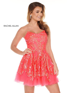 Rachel Allan 40030 dress images in these colors: Neon Coral,Neon Ocean.