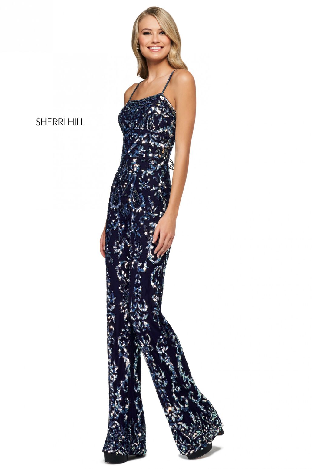Sherri Hill 54055 navy light blue prom dresses image.
