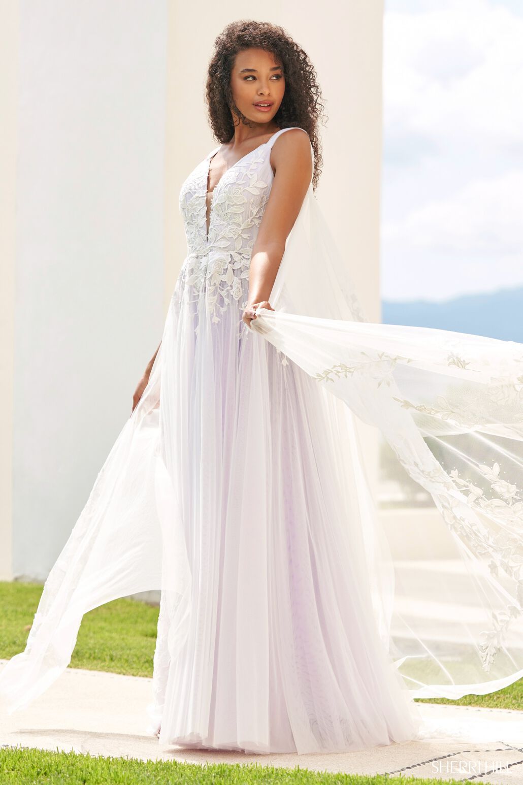 Sherri Hill 54859 ivory lilac prom dresses image.