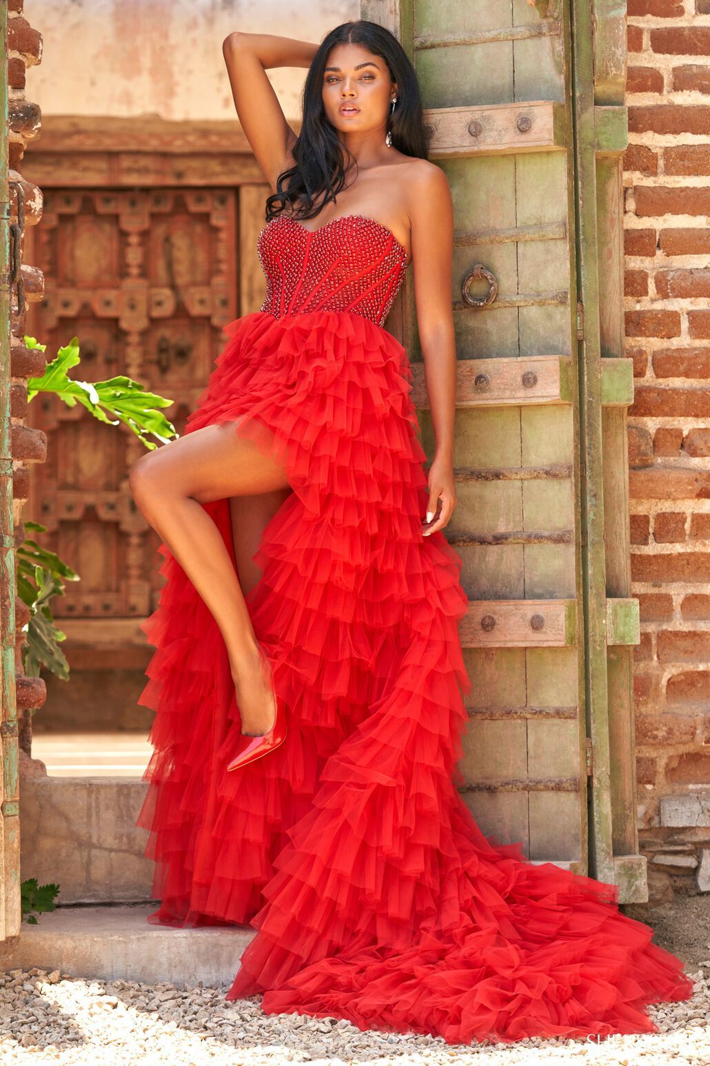 Sherri Hill 54907 red prom dresses image.