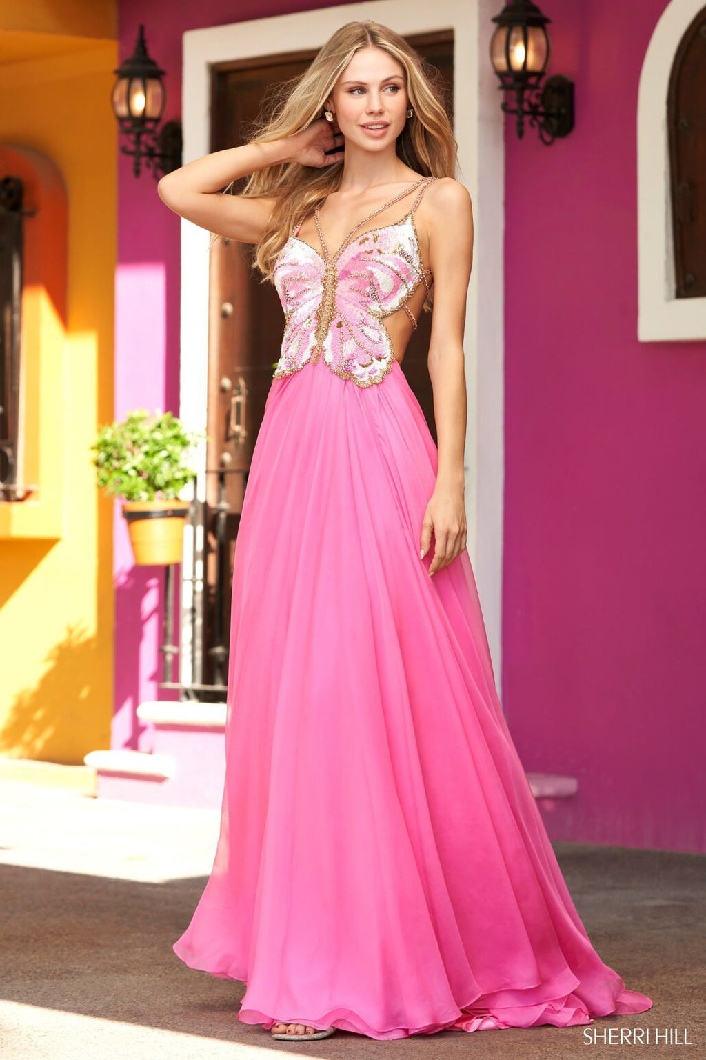 Sherri Hill 54910 candy pink prom dresses image.