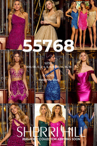 Sherri Hill 55768 formal dress images.  Sherri Hill 55768 is available in these colors: Malachite Blue.