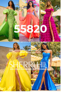 Sherri Hill 55820 prom dress images.  Sherri Hill 55820 is available in these colors: Lilac, Aqua, Red, Pink, Blush, Peacock, Black, Ivory Silver, Yellow, Light Blue.