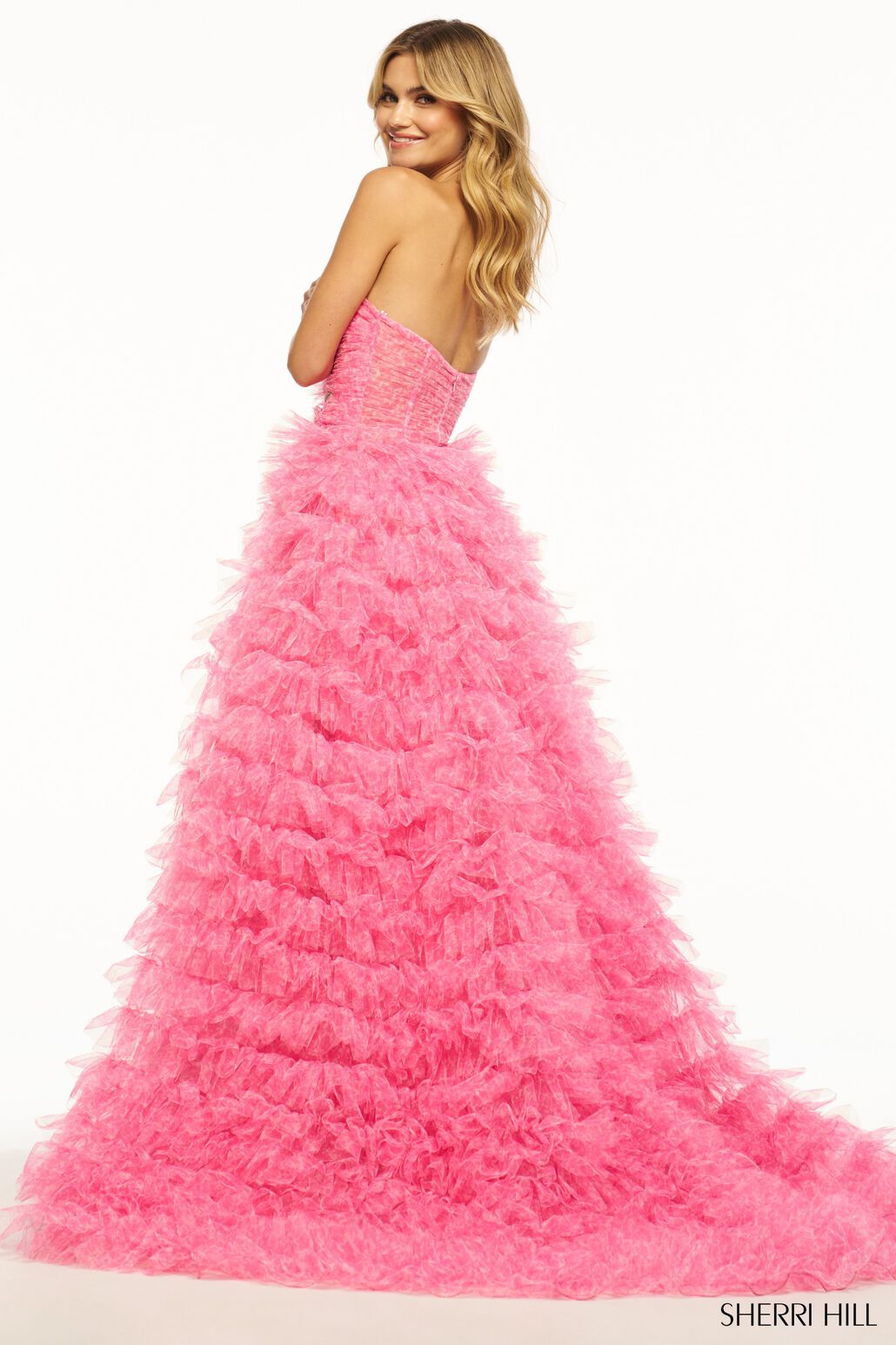 Sherri Hill 55981 prom dress images.  Sherri Hill 55981 is available in these colors: Neon Pink, Aqua, Lilac, Ivory Yellow, Ivory Blue-.