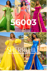 Sherri Hill 56003 prom dress images.  Sherri Hill 56003 is available in these colors: Black, Red.