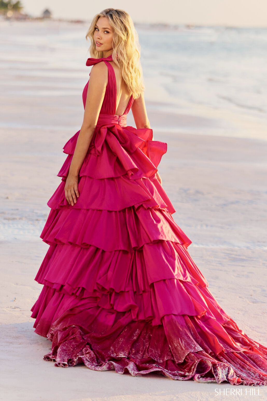 Sherri Hill 56035 prom dress images. Sherri Hill 56035 is available in these colors: Black, Red, Fuchsia, Bright Pink, Teal, Bright Yellow, Ivory.