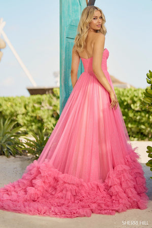 Sherri Hill 56040 prom dress images.  Sherri Hill 56040 is available in these colors: Ivory Nude, Bright Pink.