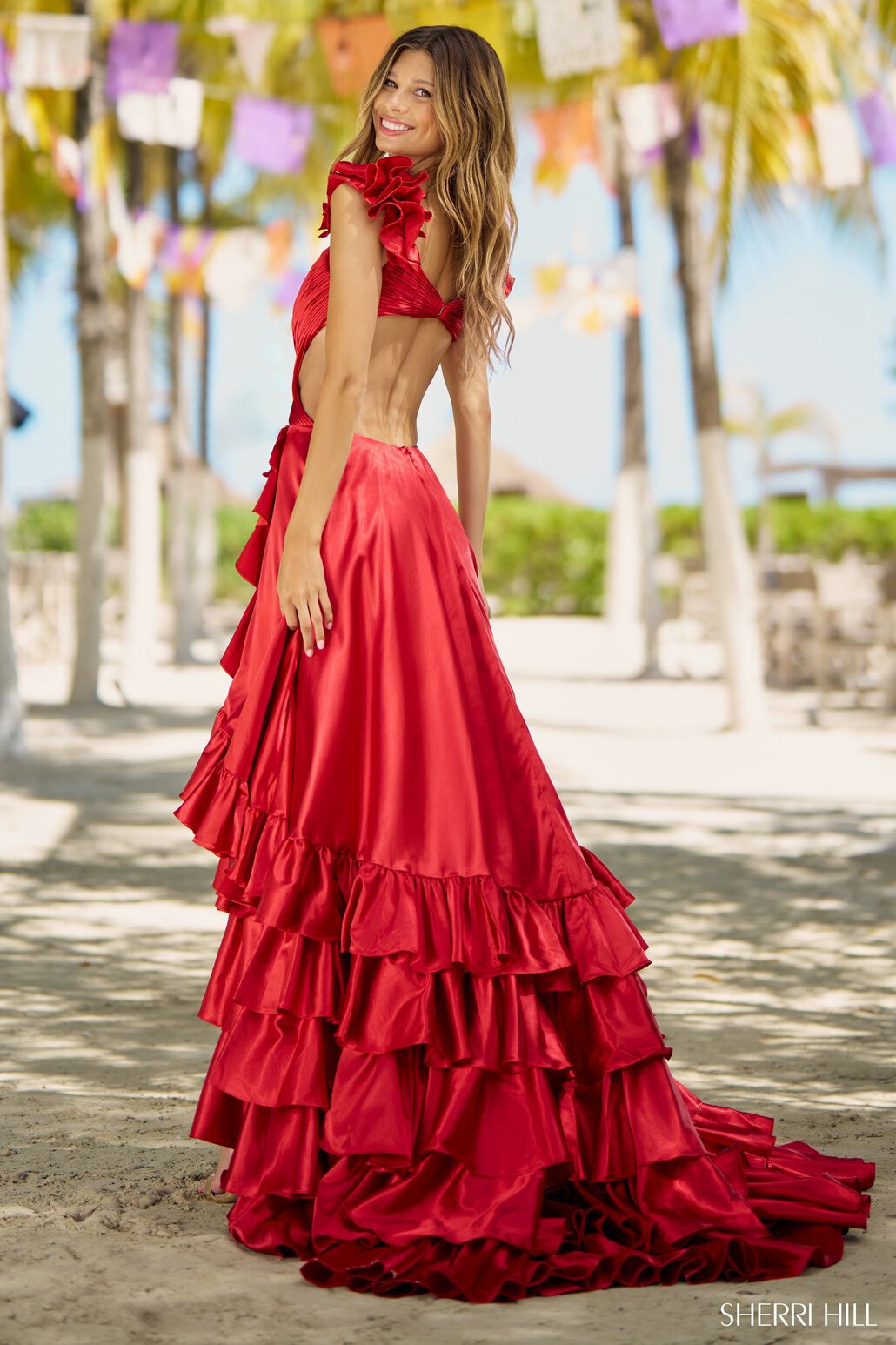 Sherri Hill 56057 prom dress images.  Sherri Hill 56057 is available in these colors: Red, Gold, Black, Royal, Emerald, Bright Pink, Burnt Orange, Ocean Blue, Magenta, Rose, Yellow.