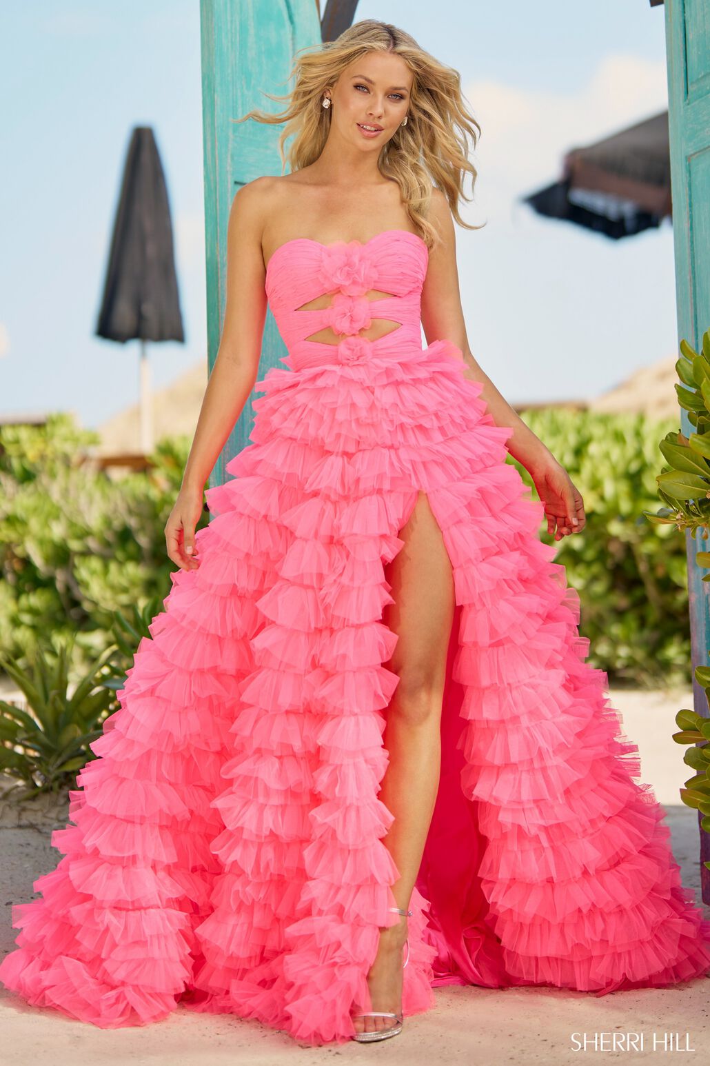 Sherri Hill 56067 prom dress images.  Sherri Hill 56067 is available in these colors: Black, Red, Candy Pink, Lilac, Neon Pink.