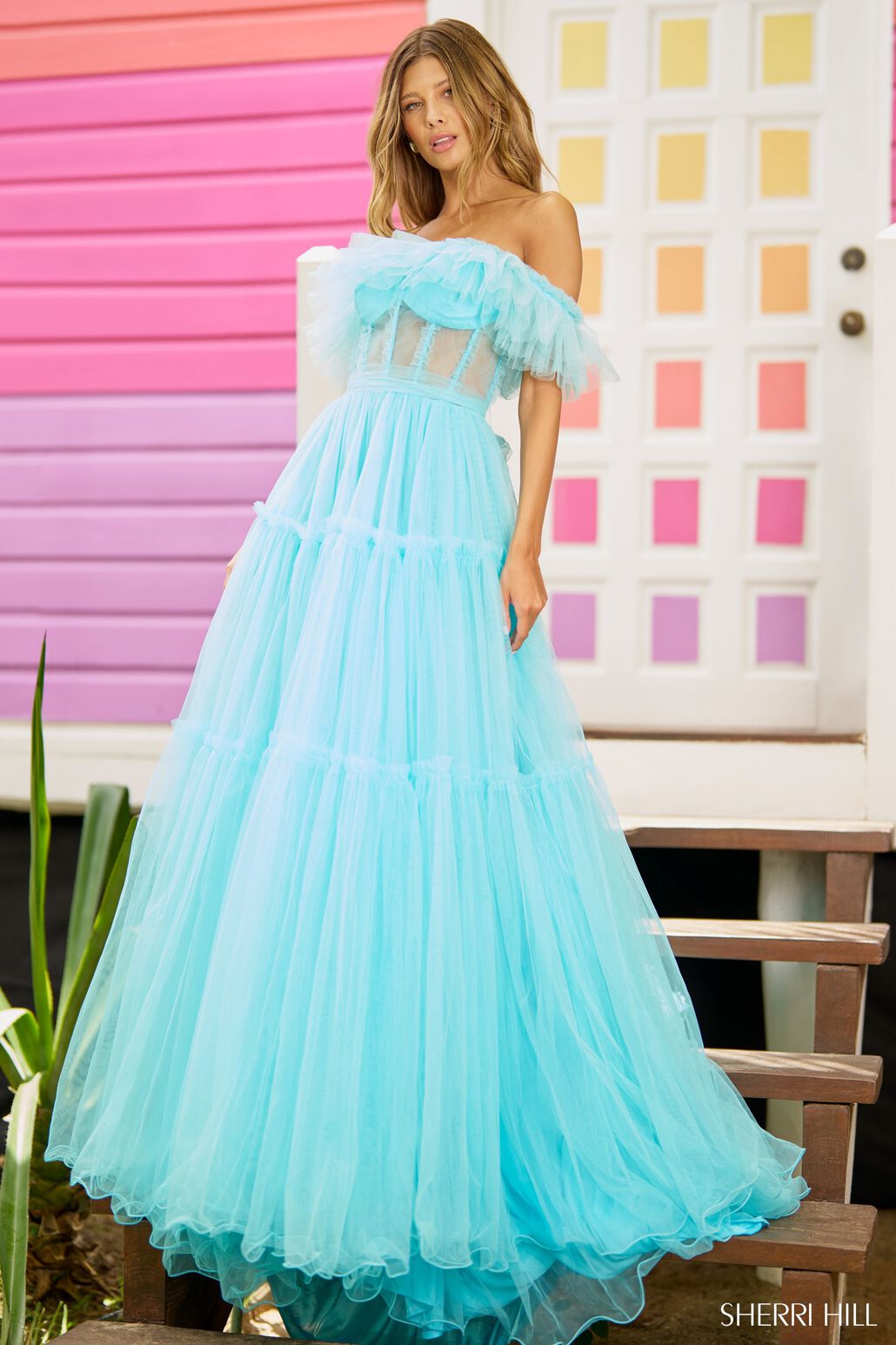 Sherri Hill 56068 prom dress images.  Sherri Hill 56068 is available in these colors: Lilac, Black, Candy Pink, Red, Aqua.