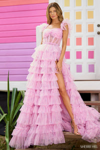 Sherri Hill 56074 prom dress images.  Sherri Hill 56074 is available in these colors: Aqua Print, Light Pink Print.