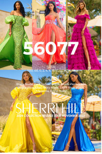 Sherri Hill 56077 prom dress images.  Sherri Hill 56077 is available in these colors: Black Nude, Red, Yellow, Aqua, Blush, Periwinkle, Bright Pink, Lilac, Ivory Nude, Light Blue, Black, Magenta, Royal, Navy.