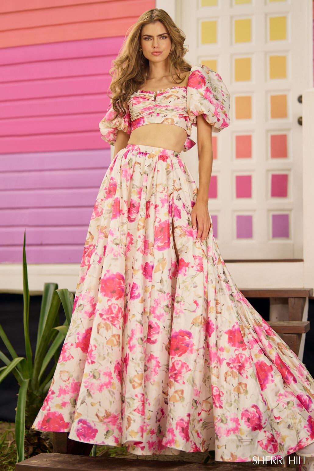 Sherri Hill 56082 prom dress images.  Sherri Hill 56082 is available in these colors: Yellow Pink.