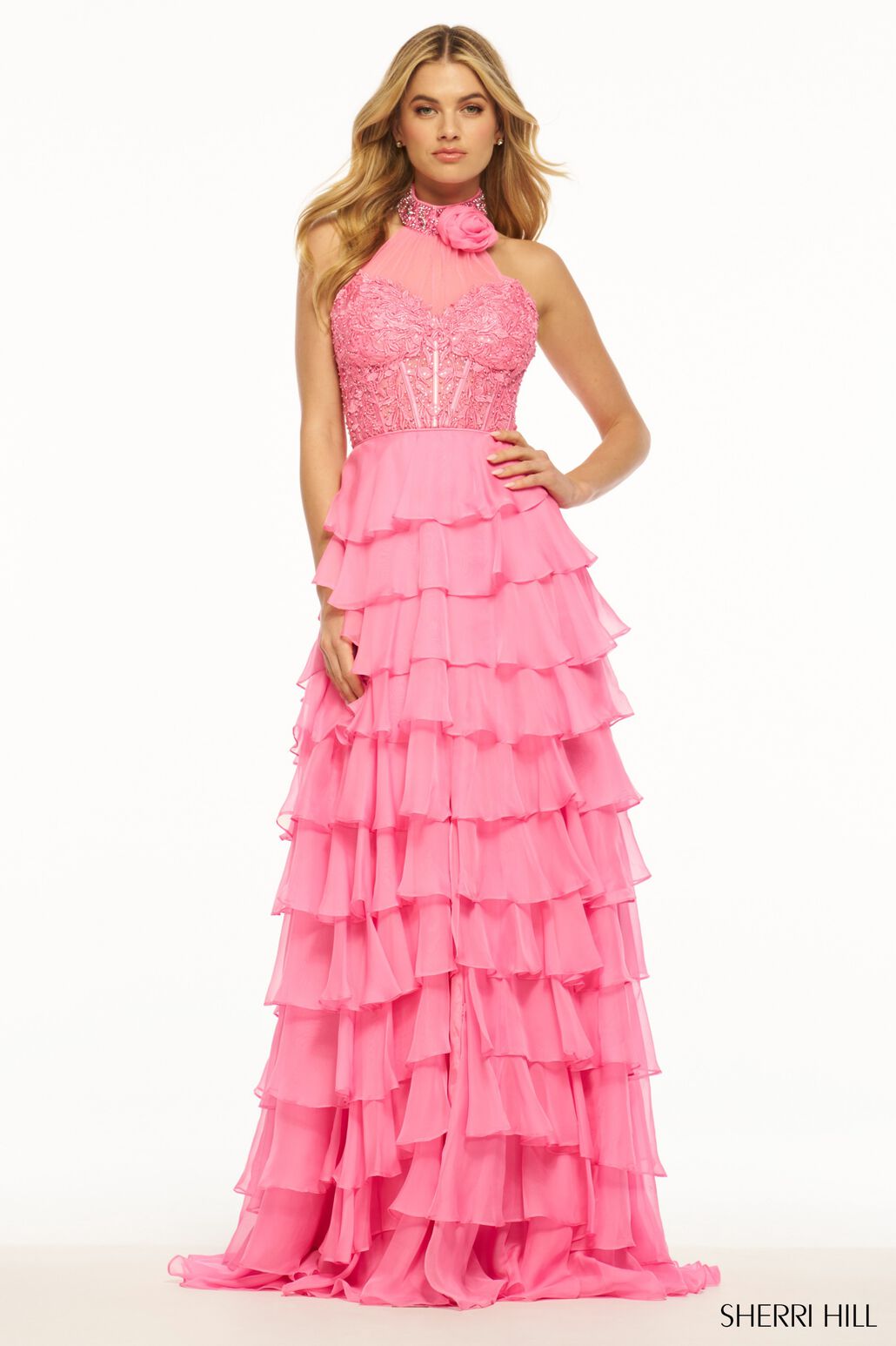 Sherri Hill 56083 prom dress images.  Sherri Hill 56083 is available in these colors: Yellow, Bright Pink, Blush, Ivory, Lilac, Light Blue, Black, Red, Royal.