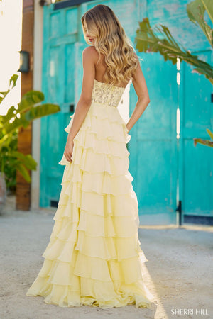 Sherri Hill 56083 prom dress images.  Sherri Hill 56083 is available in these colors: Yellow, Bright Pink, Blush, Ivory, Lilac, Light Blue, Black, Red, Royal.