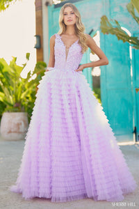 Sherri Hill 56086 prom dress images.  Sherri Hill 56086 is available in these colors: Bright Pink, Light Blue, Yellow, Ivory, Lilac, Red, Black.