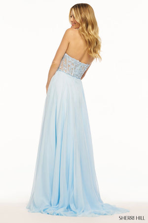 Sherri Hill 56088 prom dress images.  Sherri Hill 56088 is available in these colors: Light Blue, Ivory, Royal, Black, Lilac, Berry, Red, Yellow, Bright Pink, Periwinkle, Emerald.