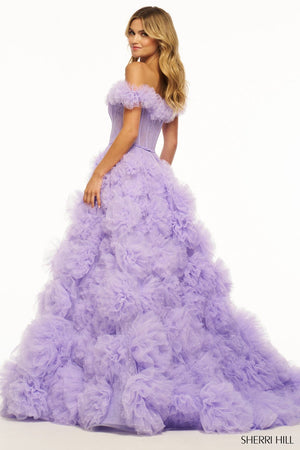 Sherri Hill 56095 prom dress images.  Sherri Hill 56095 is available in these colors: Purple, Pink, Black, Ivory, Blue, Red, Champagne, Bright Pink.