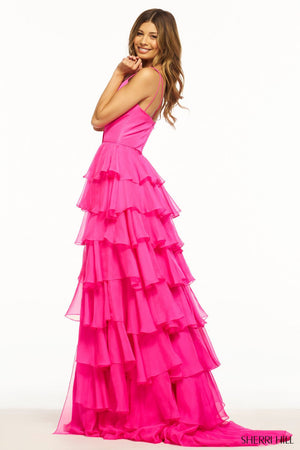 Sherri Hill 56108 prom dress images.  Sherri Hill 56108 is available in these colors: Bright Pink, Ivory, Yellow, Red, Black, Light Blue.