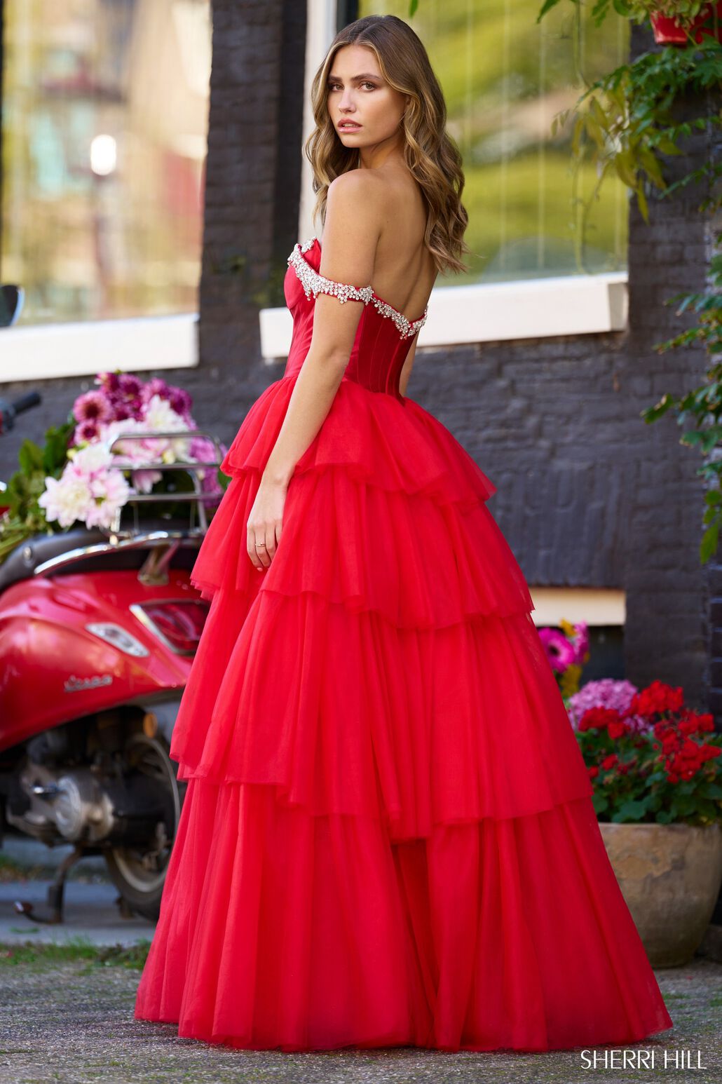 Sherri Hill 56147 prom dress images.  Sherri Hill 56147 is available in these colors: Red, Black, Ivory, Candy Pink, Nude, Blue, Magenta.