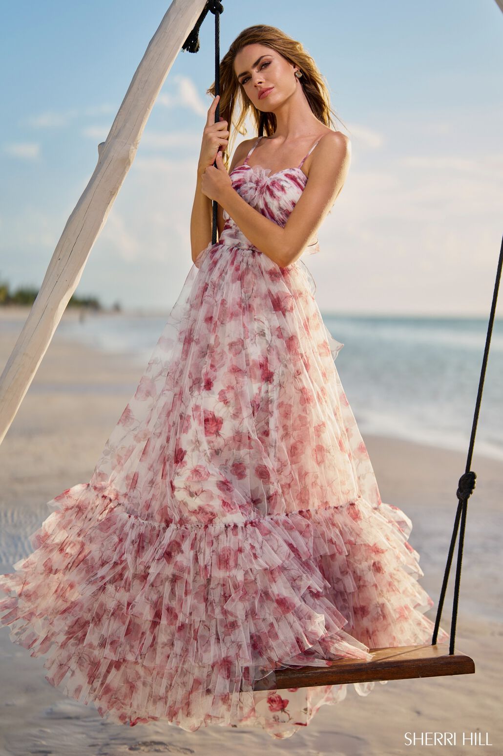 Sherri Hill 56172 prom dress images.  Sherri Hill 56172 is available in these colors: Rose Print.