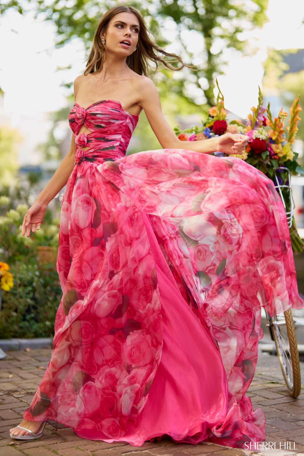 Sherri Hill 56241 prom dress images.  Sherri Hill 56241 is available in these colors: Rose Print.