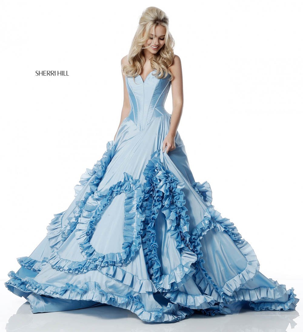 Sherri Hill 51578 dress images in these colors: Light Blue, Blush, Black, Red, Pink, Ivory, Fuchsia, Yellow.