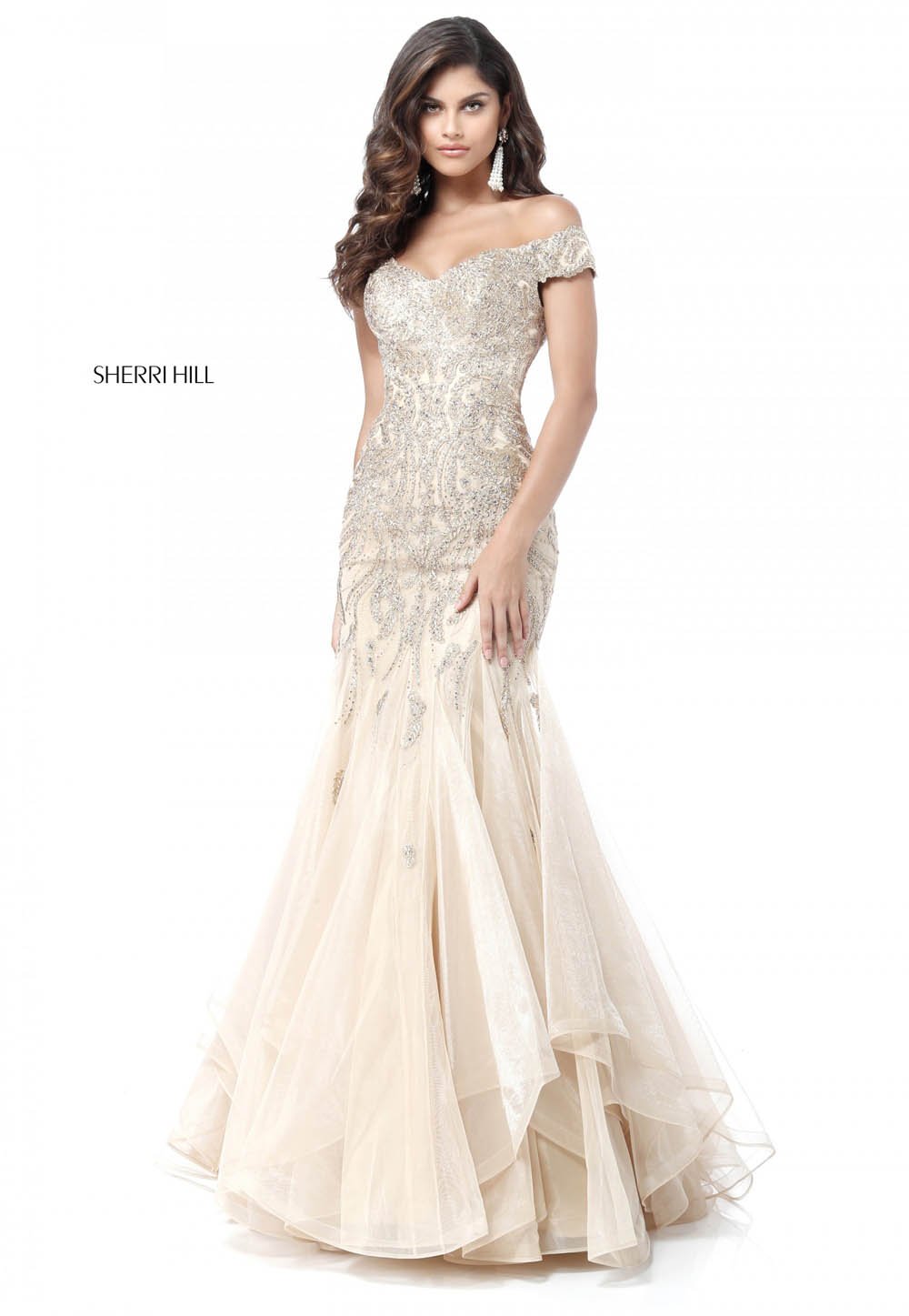Sherri Hill 51618 dress images in these colors: Gold, Black, Wine, Blush Gold, Gunmetal, Ivory Gold.