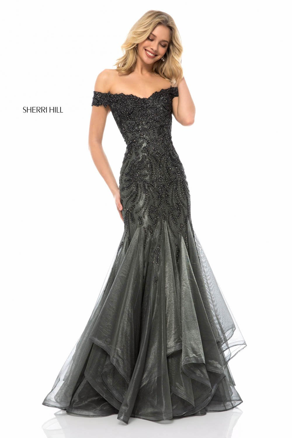 Sherri Hill 51618 dress images in these colors: Gold, Black, Wine, Blush Gold, Gunmetal, Ivory Gold.